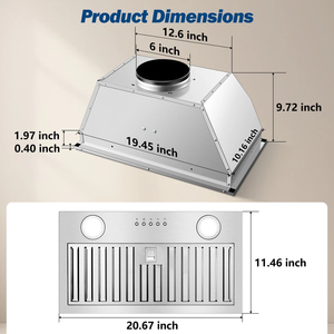 Hotte de cuisine intégrée de 20 pouces en acier inoxydable avec conduit de ventilation à 3 vitesses - Product Image 3