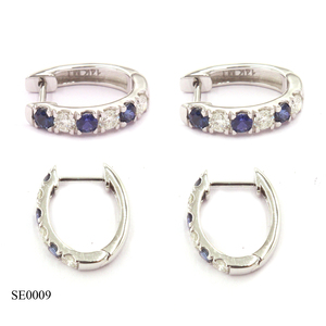 Pendientes de zafiro (redondos) de 14 quilates, 0,48 quilates, diamante blanco (redondo) de 0,36 quilates - Product Image 3
