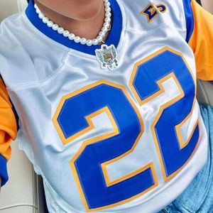 Camiseta de Fútbol Blanca Sigma Gamma Rho 22 Poodles Premium Azul Dorado Ropa Griega para Mujer - Product Image 6