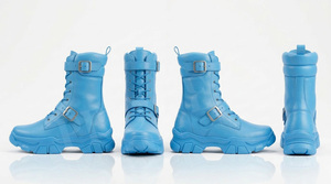 รองเท้าบูทมอเตอร์ไซค์หนังสีพื้นแบบกำหนดเอง รองเท้าบูทข้อเท้าสไตล์สั่งทำ สายรัดหัวเข็มขัด แบบผูกเชือก รองเท้าขี่มอเตอร์ไซค์กลางแจ้งเพื่อความปลอดภัย - Product Image 6