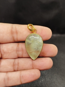 Natural Prehnite Cabochon Pendant brass pendant Vintage style Handmade gold Plated pendant Jewelry Gift for wife - Product Image 4