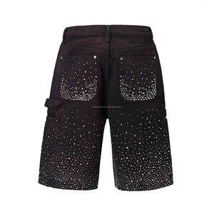 Wholesale Canvas Black Full Rhinestone High Street Diamond Casual Pants <b>Jorts</b> <b>Baggy</b> Men's Denim Shorts OEM Service ODM Design - Product Image 6