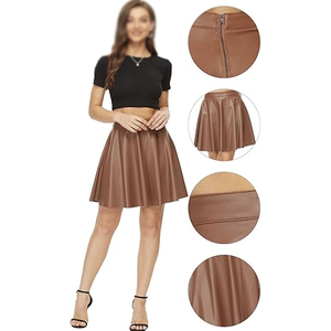 Jupe courte plissée en similicuir PU pour femme, design uni brillant, taille normale, toutes saisons - Product Image 6