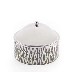 Bol décoratif artisanal en argent plaqué avec couvercle, motif Meenakari bleu, plat de service en métal pour fruits secs et bonbons, article cadeau - Product Image 4