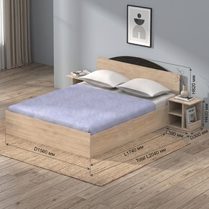 Lit plateforme moderne 2240 Queen Size avec tête de lit cintrée, 2 tables de chevet intégrées, étagères de chambre, meubles en bois - Product Image 1