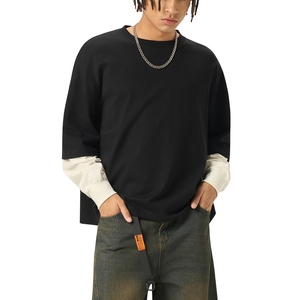 Custom Men Layered <b>T</b> <b>Shirt</b> Heavyweight Cotton Oversized Drop Shoulder <b>Black</b> <b>Long</b> Sleeve Streetwear Tee - Product Image 1