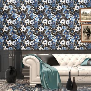 Papel Tapiz Floral Azul Marino de 17.4 x 118 Pulgadas, Papel Adhesivo con Diseño de Flores Vintage, Estilo Acuarela - Product Image 3