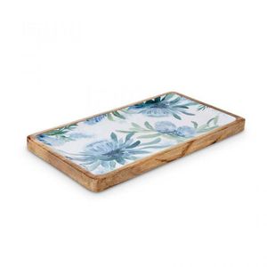 Plato Rectangular de Madera para Servir con Diseño Floral Azul Pintado a Mano, Platos y Vajilla con Estilo Floral - Product Image 1