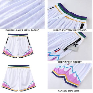 Nouvel uniforme de basket-ball sublimé noir, style vintage, short de basket-ball en maille pour femmes et hommes - Product Image 4