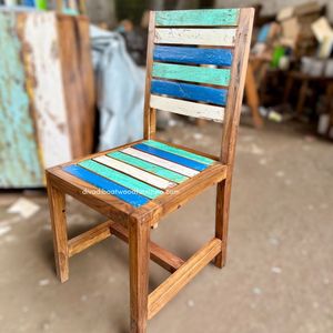 Chaise de salle à manger artisanale en bois de bateau recyclé, couleur naturelle, pour intérieur et extérieur, mobilier de maison, de resort et de villa, multicolore - Product Image 4