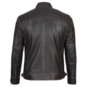 Veste en cuir Tendance à la mode Veste à fermeture éclair coupe ajustée de haute qualité Veste en cuir pleine fleur à rayures attrayante pour hommes - Product Image 5