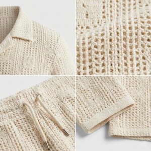 Men Two Piece Fleece <b>Knit</b> Breathable 100% Cotton Summer Resort Wear Streetwear <b>Set</b> Wholesale - Product Image 4