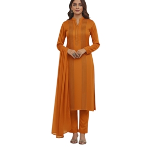 Salwar Kameez en coton orange pour femmes avec coutures verticales, longueur au sol, tenue décontractée traditionnelle pour l'Inde et le Pakistan - Product Image 2