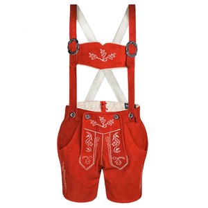 Pantalones Cortos de Lederhosen para Hombre, de Tela Oxford Marrón con Estampado por Transferencia Térmica, Cierre de Botones, Tirantes, Estilo Vintage Bávaro para Oktoberfest - Product Image 1