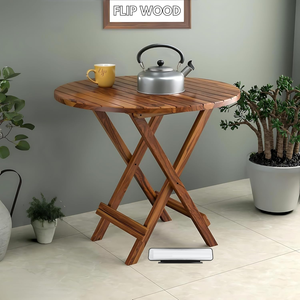 Table ronde pliable en bois de Sheesham, table basse portable en bois pour balcon, patio, jardin, salon, meubles d'extérieur et d'intérieur - Product Image 1