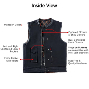 Gilet bomber en cuir véritable pour homme, coupe-vent, col mandarin, matelassé, coutures géométriques, deux poches, longueur standard - Product Image 2