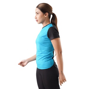2025 moda nuevo último diseño camiseta de Color de contraste de dos tonos cuello redondo manga corta Camiseta de punto de poliéster para mujer - Product Image 4