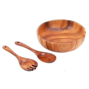 Bol à salade rond en bois d'acacia, bol de service décoratif en bois pour la cuisine et la table à manger, bol en bois pour mélanger les salades - Product Image 3