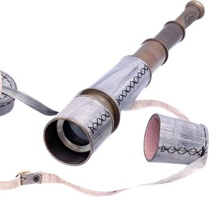 Télescope d'observation antique décoratif vintage pour l'éducation et les musées, avec capuchon d'objectif en cuir, finition de collection, thème marine (navire royal, marin) - Product Image 3