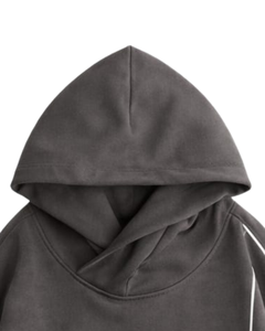 Sudadera con Capucha para Hombre, Color Gris Carbón, con Rayas Laterales en Contraste, Estilo Casual Urbano, Felpa de Algodón, Bolsillo Canguro - Product Image 5