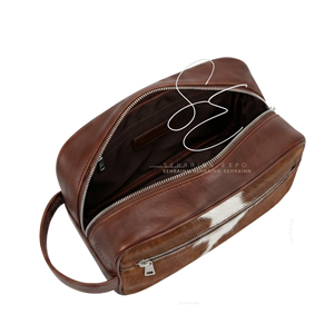 Animal Hair-On Cosmetic <b>Case</b> Medium Size Zipper Closure Portable <b>Makeup</b> Bag Soft Handle Modern Style Toiletry Pouch Dopp Kit - Product Image 5
