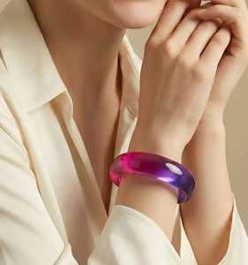 Trendy Acrylic & Resin <b>Bangle</b> <b>Bracelet</b> with Purple and Pink Gradient Color for Women's Fashion-Islamic Gift - Product Image 4