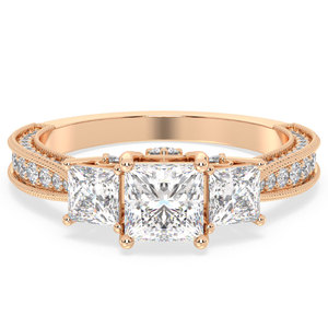 Bague REYES à trois pierres en moissanite taille princesse certifiée GRA en argent sterling 925 plaqué or rose, bijoux, cadeaux d'anniversaire - Product Image 1