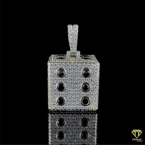 <b>Iced</b> <b>Out</b> Casino Dice Pendant Necklace with Hand Set Lab Grown Diamonds and 925 Sterling Silver <b>Chain</b> - Product Image 4