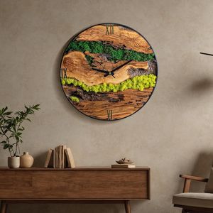 Reloj de Pared de Musgo Encantado, Decoración Rústica de Madera Natural, Hecho a Mano, Verde, Lujoso, Moderno, Artístico, para el Hogar, TIMELESS CRAFT - Product Image 3