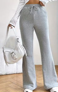 Hardhoodi Interation Pantalones deportivos grises de cintura alta para mujer, cintura elástica, bolsillos con cordón, ajuste holgado informal, longitud completa, deportivos - Product Image 4