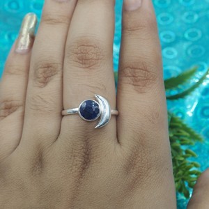 Blue Sapphire Crescent <b>Moon</b> <b>Ring</b> 925 Sterling Silver Handmade Boho Statement <b>Ring</b> Celestial Jewelry Gift for Women Unisex Mom - Product Image 6