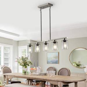 37\" Contemporary Kitchen Island Pendant <b>Light</b> 5-<b>Light</b> Brushed Nickel <b>Chandelier</b> Clear Glass <b>Shades</b> for Dining Room Farmhouse - Product Image 3