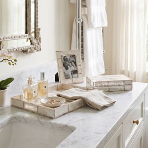 Rectangle Modern Mother Pearl Inlay Vanity Tray Brick Pattern Shell Mosaic Amenities Holder Bathroom <b>Dressing</b> <b>Table</b> Tabletop - Product Image 3