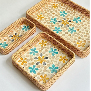 Bandeja de Servir de Lujo de Ratán y Nácar, Hecha a Mano con Material Natural Tejido para Decoración del Hogar y Servicio - Product Image 5
