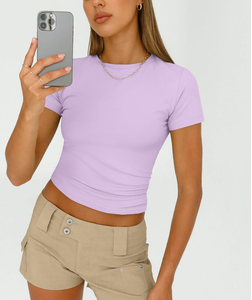 T-shirt en coton respirant pour femmes, décontracté, doux, à manches courtes, uni, été, personnalisable avec logo, tendance - Product Image 3