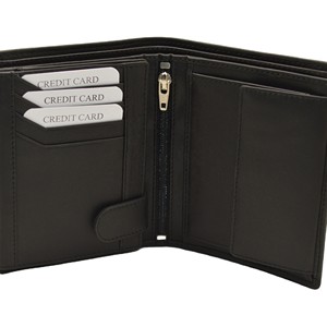 <b>Men's</b> Genuine Leather Trifold <b>Wallet</b> with Zipper Closure Multi-Card Slots <b>Black</b> Minimalist Design Daily Use - Product Image 1