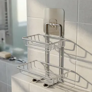 <b>Wall</b> Mounted Double Layer Soap Dish Holder Stainless Steel Soap <b>Storage</b> Rack Rustproof <b>Wall</b> <b>Hanging</b> Soap Saver Organizer - Product Image 5