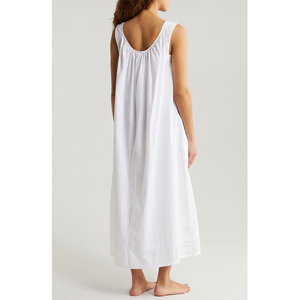 Camisón Corto Blanco de Satén 100% Algodón, con Cierre de Cordón y Bolsillos, para Mujer - Product Image 4