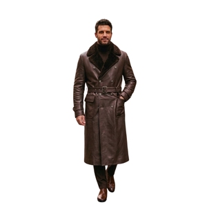 2026 Vintage Style Winter Men Fashionable Brown Fur Leather Long Coat Custom Shearling Design Outerwear Leather Long Coat - Product Image 6