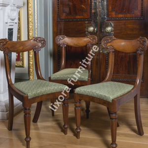 Luxury Handcrafted Solid Wood Dining Chairs <b>Set</b> Regency Style Scroll Carving Green Patterned Seat - Product Image 2
