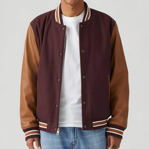 Chaqueta Varsity Marrón Vintage de Alta Calidad con Mangas de Cuero Sintético Color Bronceado, Chaqueta Clásica con Botones a Presión para Hombre - Product Image 1