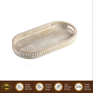 Bandeja de Madera para Servir Alimentos, Diseño Personalizado, Tallada a Mano, con Asas, Forma Ovalada, de Madera de Mango, de Fabricante Indio - Product Image 5