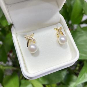 Pendientes de Perlas de Agua Dulce de Zhuji Queen, Nuevo Estilo, 8-9 mm, Plata S925 con Incrustaciones de Circonita, Pendientes de Perlas de Agua Dulce Blancas - Product Image 2