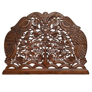 Cabecero de Cama King Size de Madera Tallada a Mano con Diseño de Pavo Real, Acabado Marrón, Paneles Decorativos Hechos a Mano con Madera de Ingeniería - Product Image 2