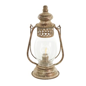 Lampe de table d'appoint rustique en forme de lanterne avec finition bronze vieilli et verre transparent pour l'aménagement du balcon en soirée et la mise en valeur de la table - Product Image 6