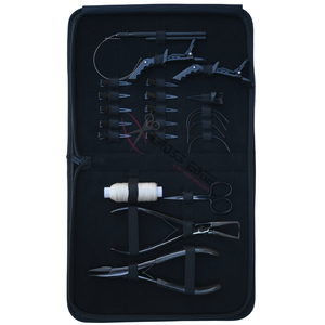 Black Salon hair <b>Extension</b> Tool Kit with 7 Inch Flat <b>Beads</b> Crimping Plier <b>Beads</b> Closing Removal Tool Hook Loop Curved Needles - Product Image 1