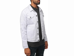 Chaqueta de mezclilla ajustada de algodón premium para hombre, estilo moderno, con logo frontal recubierto, estilo urbano, chaqueta de invierno personalizable a precio económico. - Product Image 4