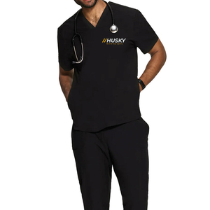 Tenues médicales unisexes HUSKY SPORTSWEAR de qualité supérieure, en tissu tissé Spandex/Polyester, hauts médicaux à manches courtes et col en V pour hôpital - Product Image 2