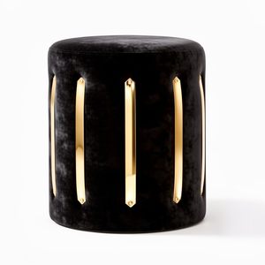 Velvet Round Golden Multiple Strip Ottoman Office Stool Foot Rest Stool Linen Fabric Padded Seat <b>Pouf</b> Ottoman with Round Shape - Product Image 1