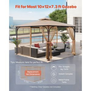 Rete di Ricambio 10x12x7.3 FT per Gazebo da Giardino, Tenda a Rete a 4 Pannelli per Pareti Laterali, Adatta alla Maggior Parte dei Patio - Product Image 2